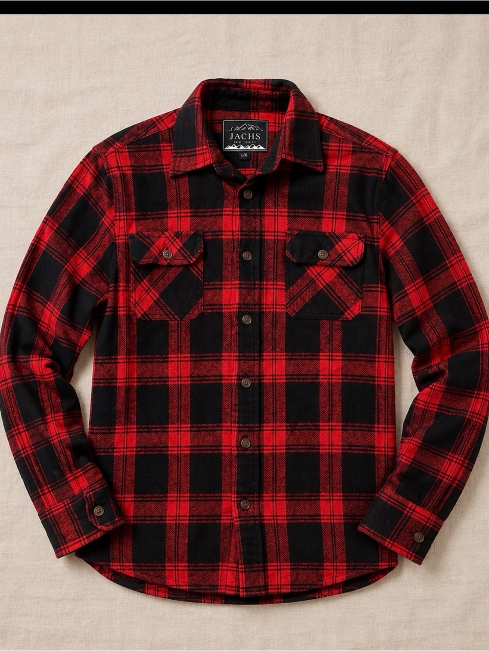 Jachs Red and Black Plaid Button-Front Shirt Jacket
